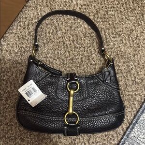 Coach Black Pebbled Leather Shoulder Bag with Gold Hardware